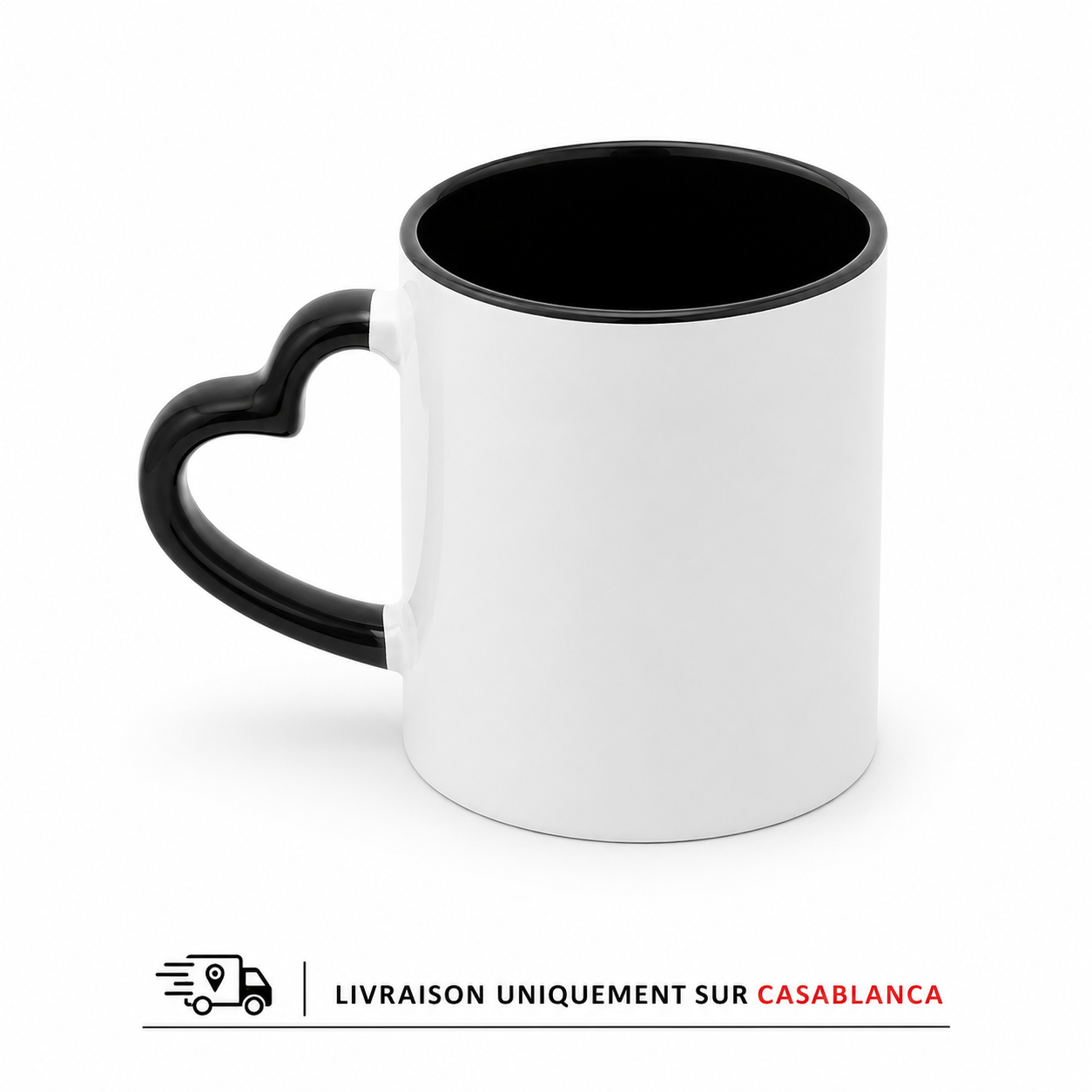 Mug sublimation intérieur Noir foncé anse cœur 330ml