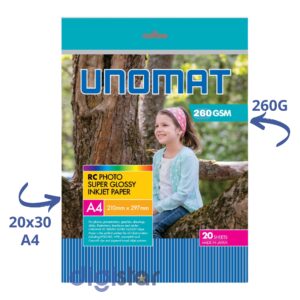 Unomat Papier Photo 20×30 A4 Glossy Jet d'encre