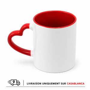 Mug sublimation intérieur Rouge anse coeur 330ml