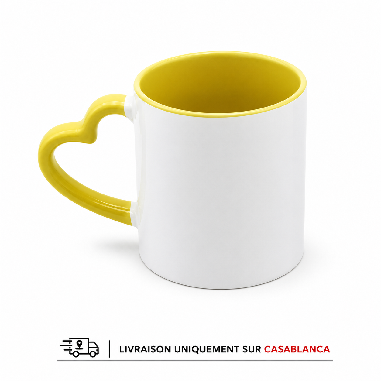 Mug sublimation intérieur jaune anse cœur 330ml