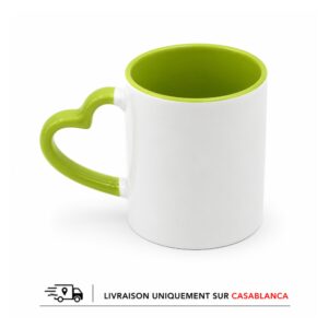 Mug sublimation intérieur pistache anse cœur 330ml