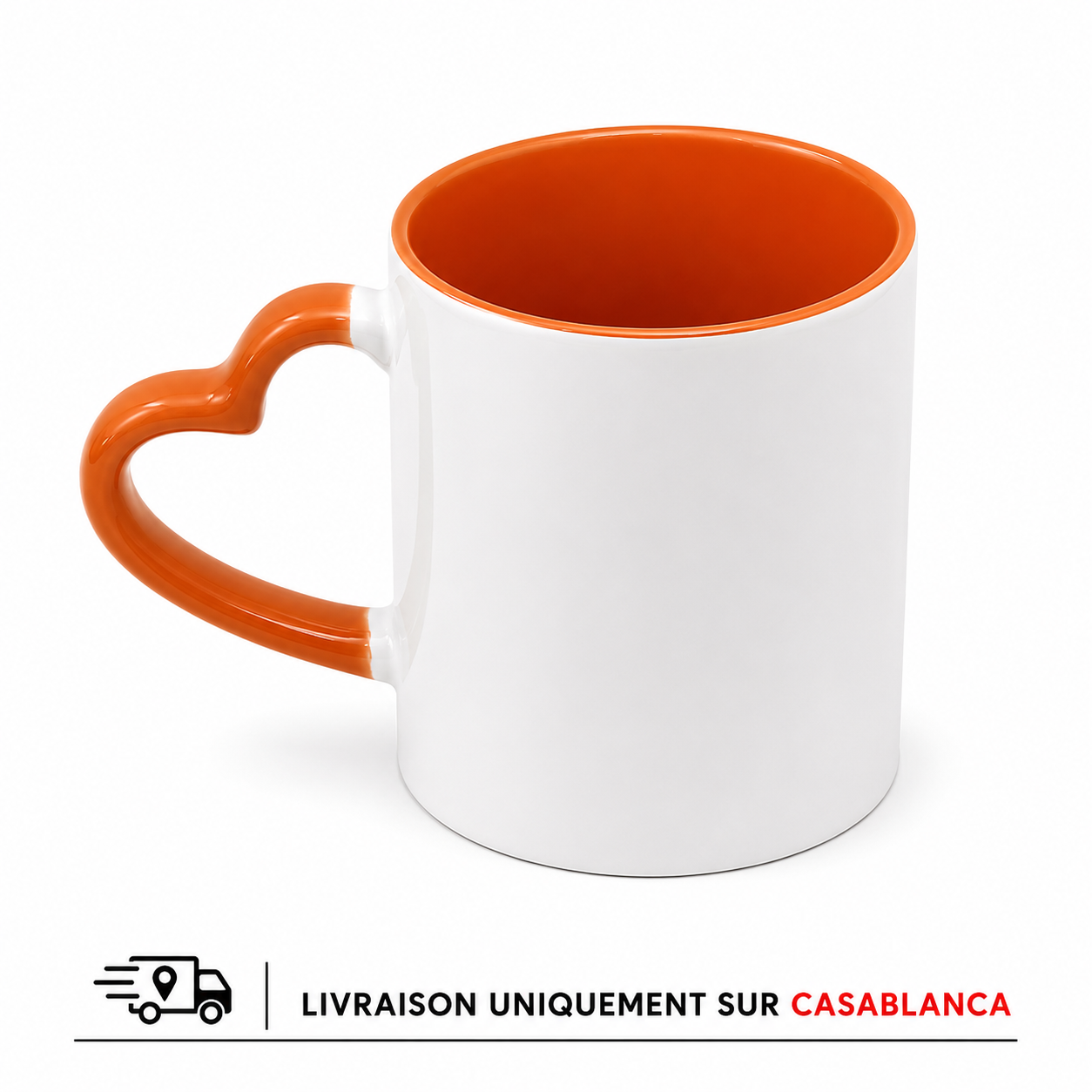 Mug sublimation intérieur orange anse cœur 330ml