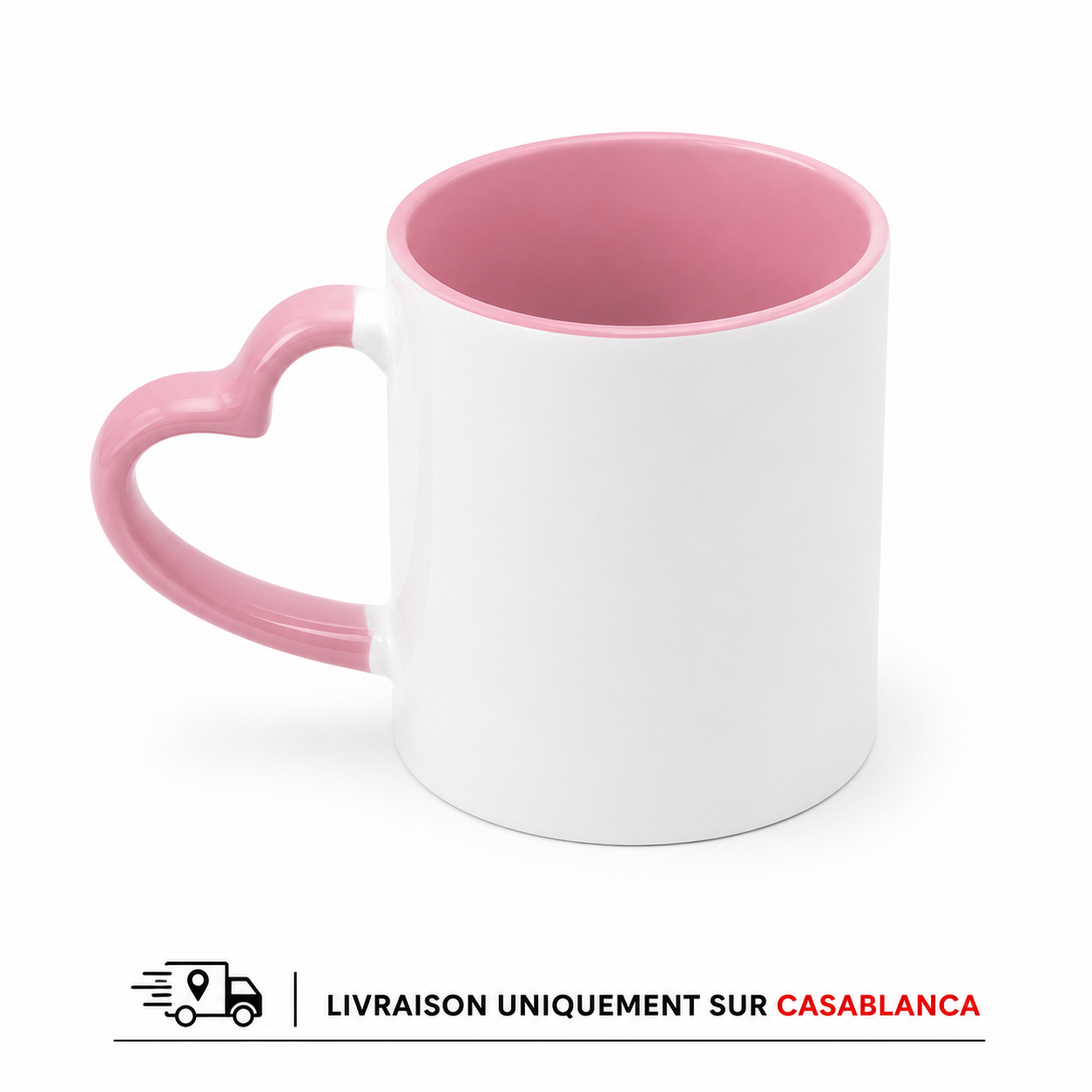 Mug sublimation intérieur rose anse cœur 330ml