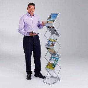 Porte-Brochures Zig-zag aluminium Pliable à 4 Niveaux