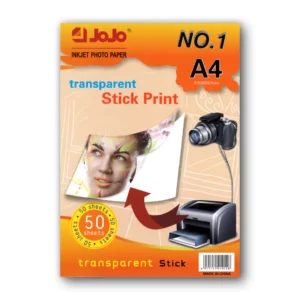 Papier Sticker Transparent JOJO A4 Brillant pour Imprimante Jet d’Encre