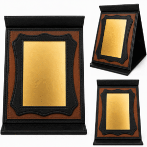 Plaque Honorifique Personnalisable en Simili-Cuir Noir avec Plaque Métallique Dorée