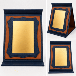 Plaque Honorifique Personnalisable en Simili-Cuir avec Plaque Métallique Dorée