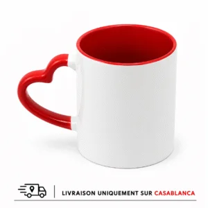 Mug sublimation intérieur Rouge anse coeur 330ml