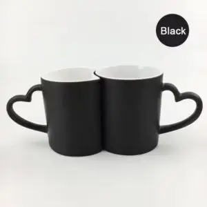 Mugs noir magique couple sublimation poignée cœur