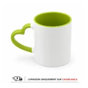 Mug sublimation intérieur pistache anse cœur 330ml