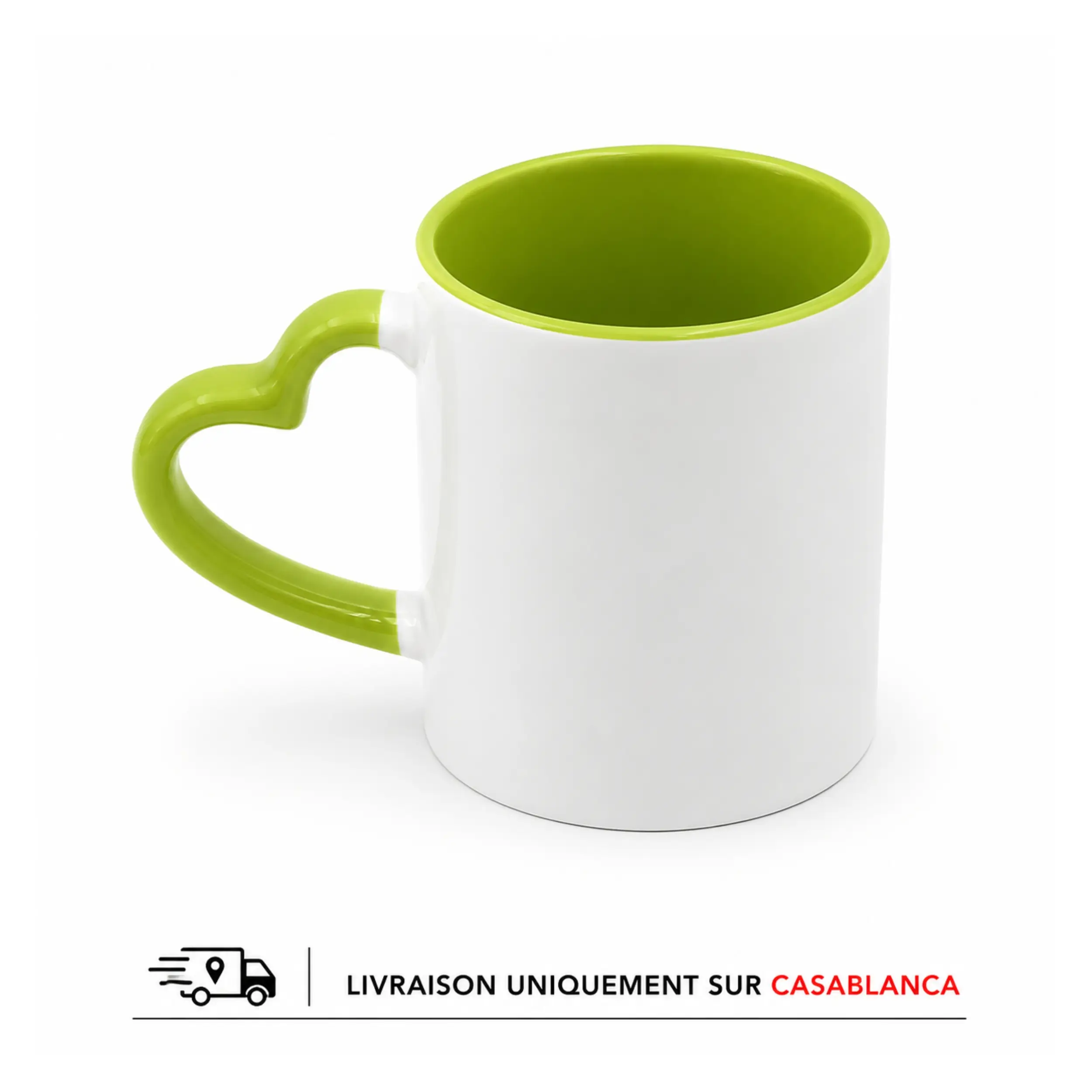 Mug sublimation intérieur pistache anse cœur 330ml