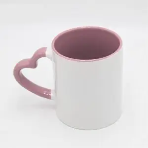Mug sublimation intérieur rose anse cœur 330ml