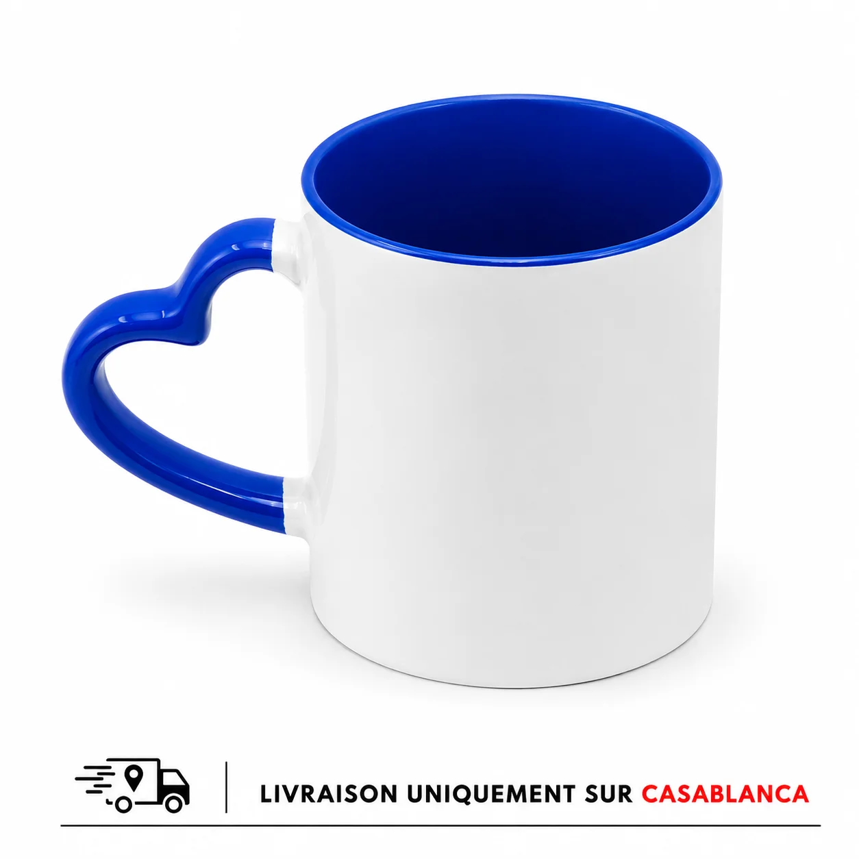 Mug sublimation intérieur bleu foncé anse cœur 330ml