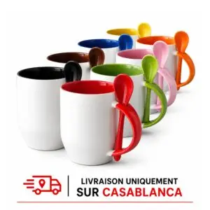 Mug avec cuillère coloré céramique pour sublimation