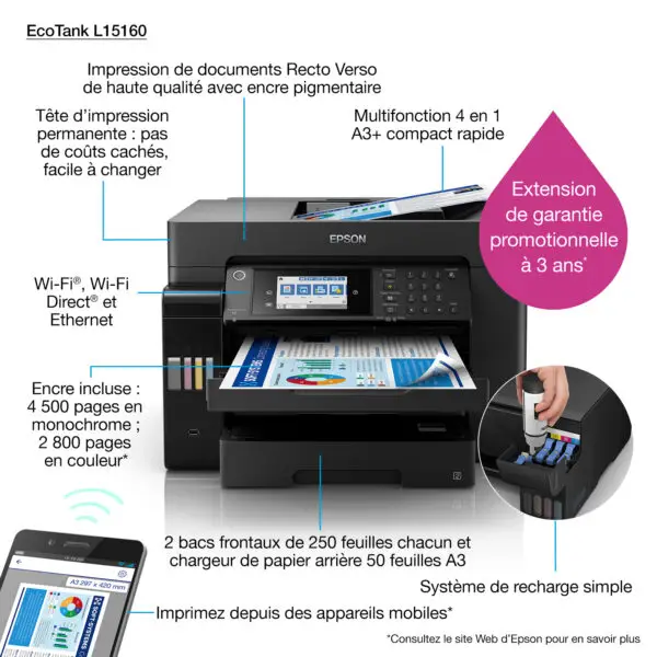 Epson EcoTank L15160 Imprimante A3+ à réservoirs rechargeables