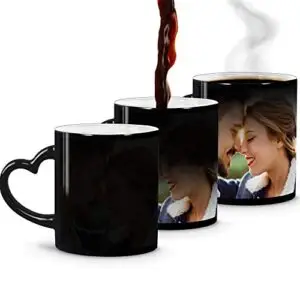 Mug magique noir Sublimation anse cœur