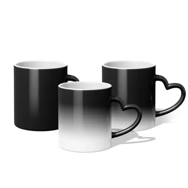 Mug magique noir Sublimation anse cœur