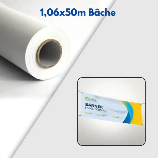 Bâche 1.06 x 50m Blanche Imprimable Laminée Brillant