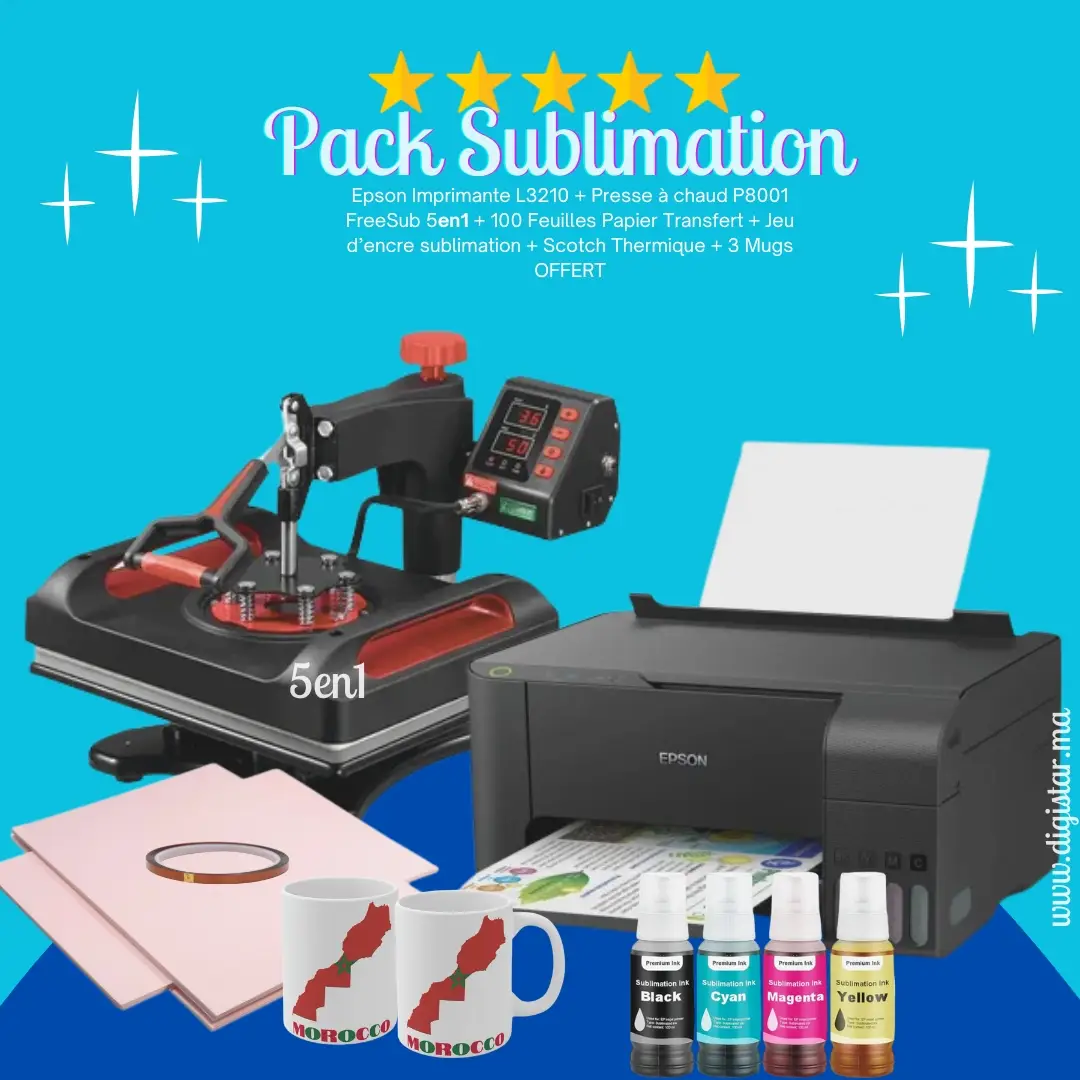 Pack Sublimation 5en1 FreeSub P8001 Epson L3210