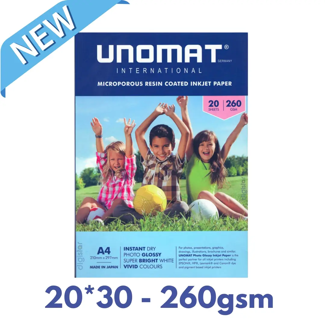 Unomat Papier Photo 20×30 A4 Glossy Jet d’encre 260GSM