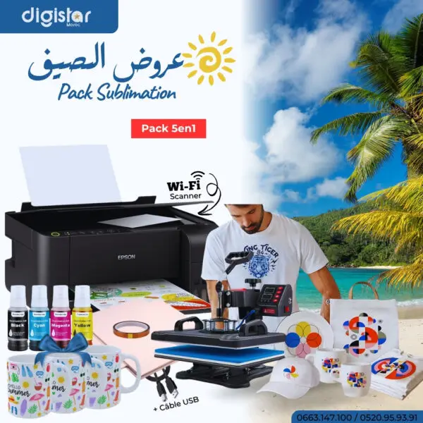 Pack Sublimation 5en1 38x30cm Epson L3250 WiFi A4