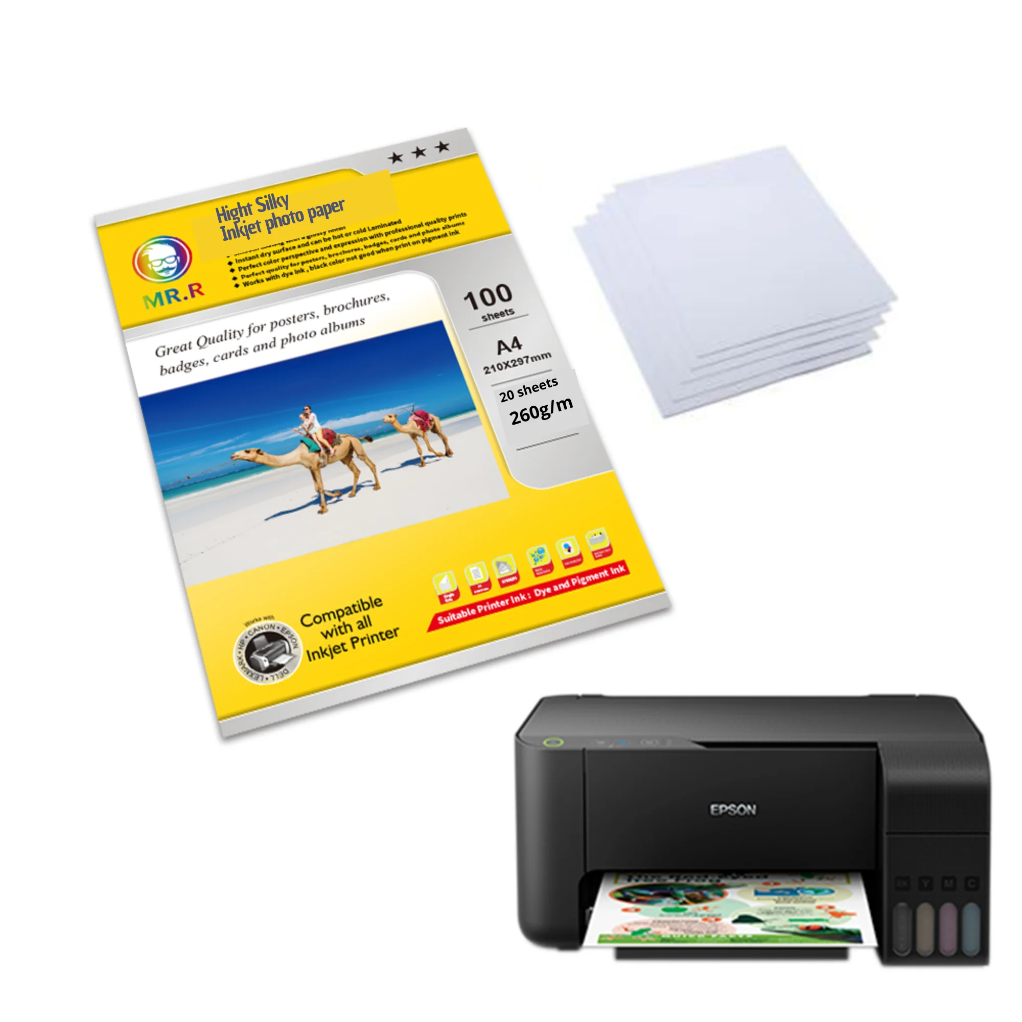 Papier Photo MR.R Silky A4 – 260g/m² – 20 Feuilles | Inkjet Haute Qualité – Image 4