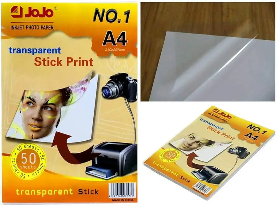Papier Sticker Transparent JOJO A4 Brillant pour Imprimante Jet d’Encre – Image 3