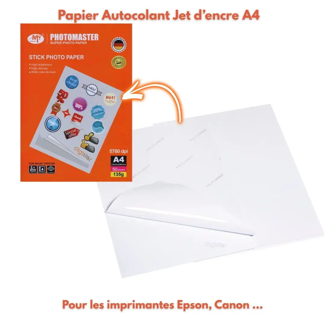 Papier Autocollant InkJet A4 135g PhotoMaster Pour Stickers et Étiquettes – Image 3
