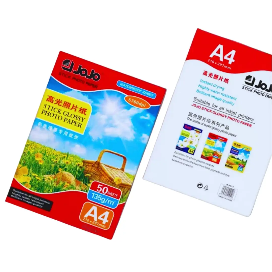 Jojo A4 135g – Papier Photo Adhesif Glossy Waterproof 50 Feuilles