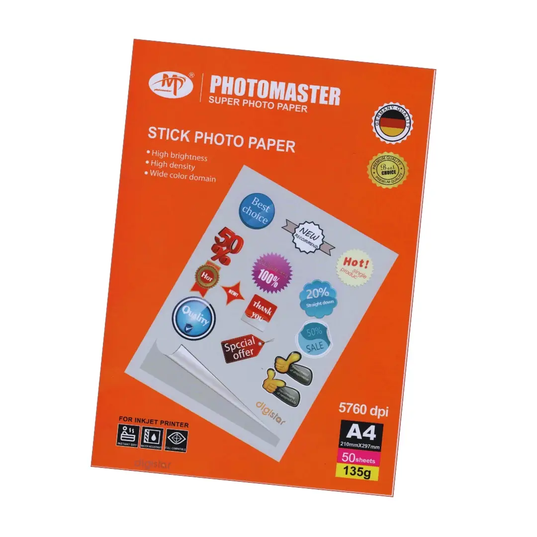 Papier Autocollant InkJet A4 135g PhotoMaster Pour Stickers et Étiquettes
