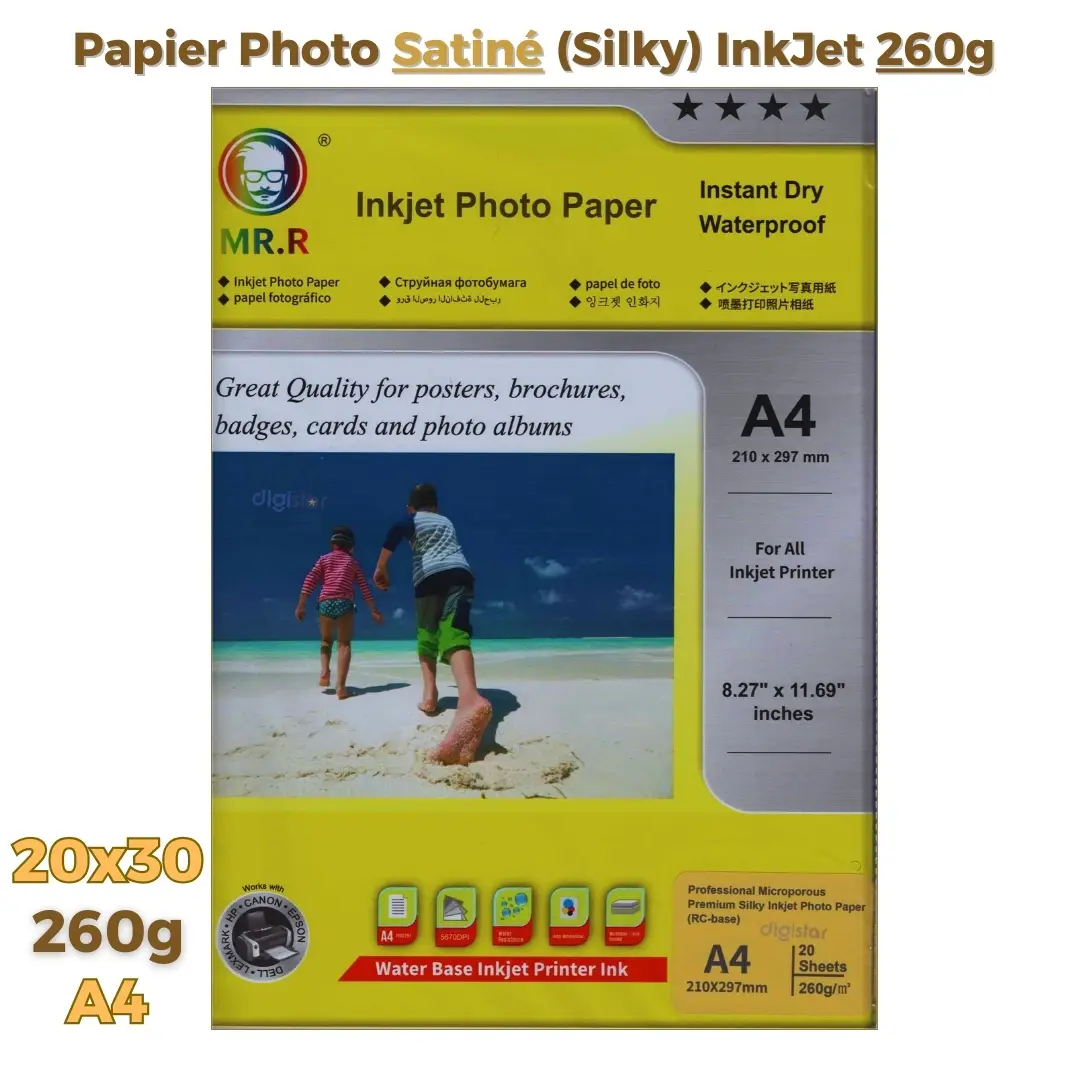 Papier Photo MR.R Silky A4 – 260g/m² – 20 Feuilles | Inkjet Haute Qualité