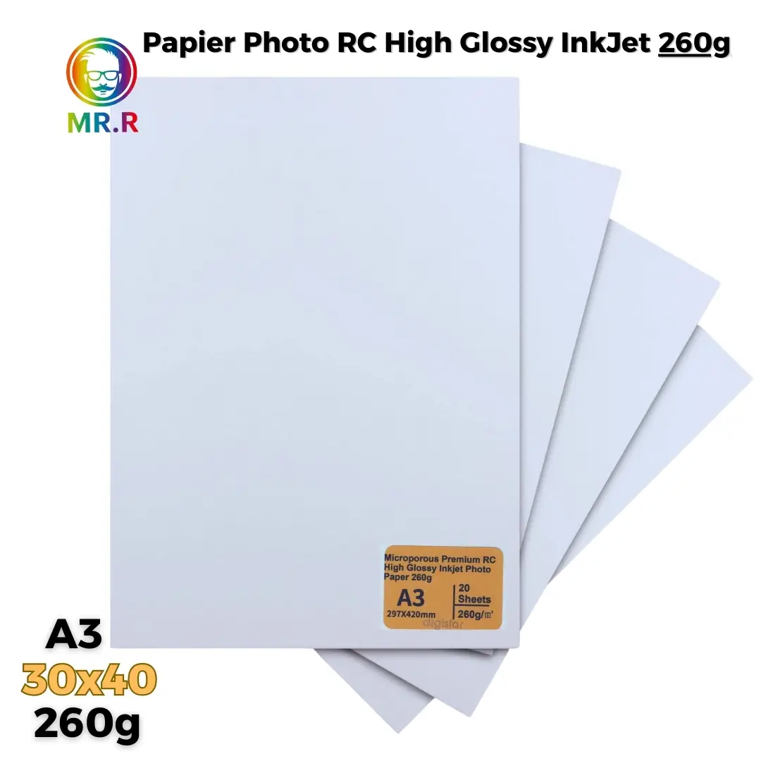 Papier Photo Inkjet MR.R Glossy 260g/m² – 30 x 40 cm A3 – 20 Feuilles