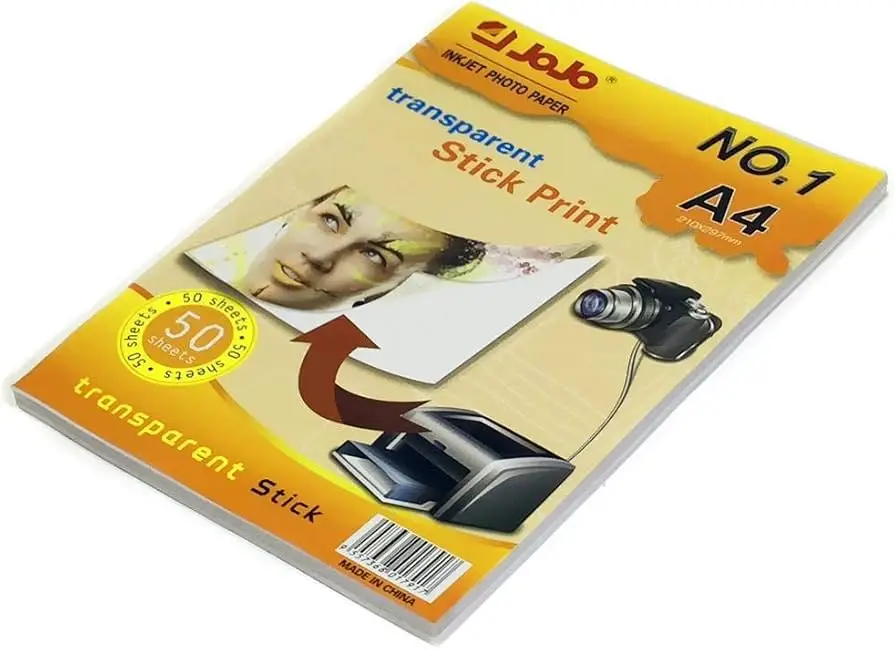 Papier Sticker Transparent JOJO A4 Brillant pour Imprimante Jet d’Encre – Image 2