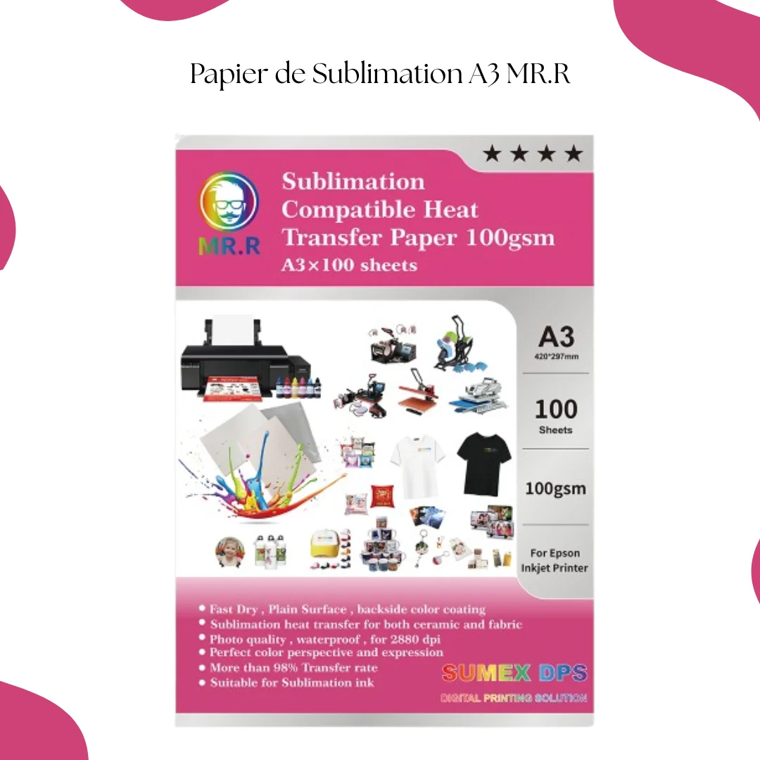 Papier de Sublimation A3 MR.R – 100 Feuilles Haute Qualité pour Impression et Transfert Thermique