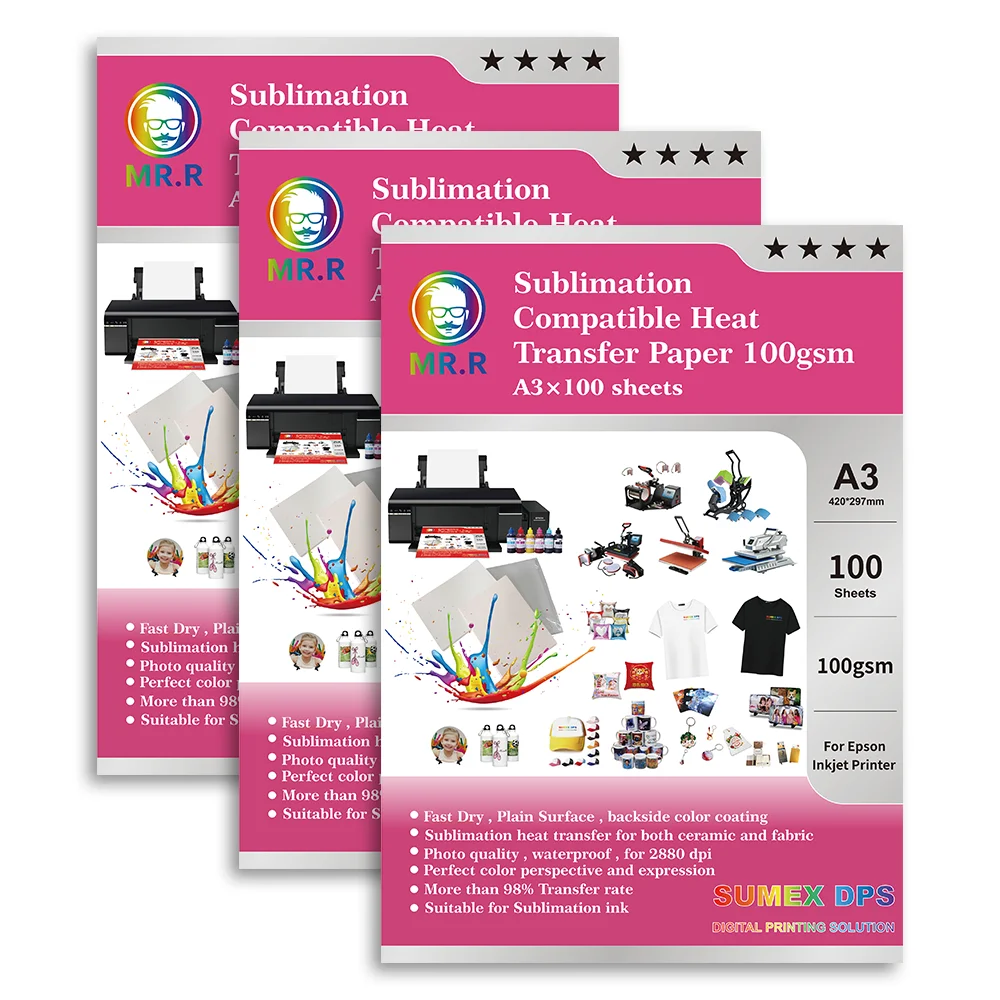 Papier de Sublimation A3 MR.R – 100 Feuilles Haute Qualité pour Impression et Transfert Thermique