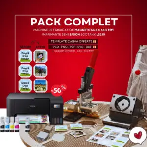 Pack Complet Machine de Fabrication de Magnets 63.5 x 63.5 mm – Imprimante Epson L3210