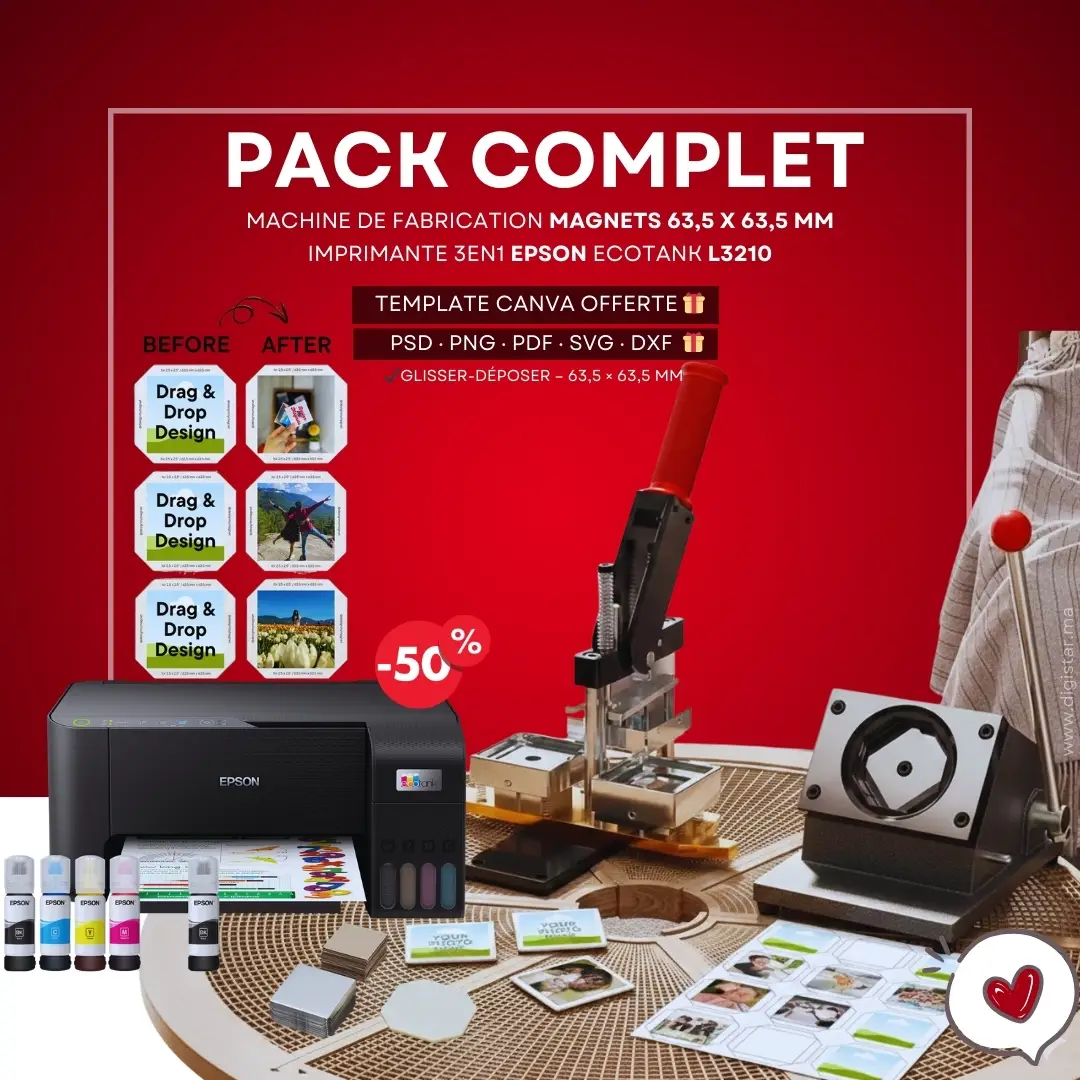 Pack Complet Machine de Fabrication de Magnets 63.5 x 63.5 mm – Imprimante Epson L3210