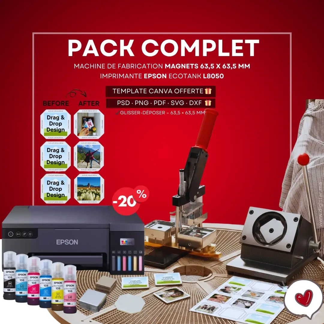 Pack Complet Machine de Fabrication de Magnets 63.5 x 63.5 mm – Imprimante Epson L8050