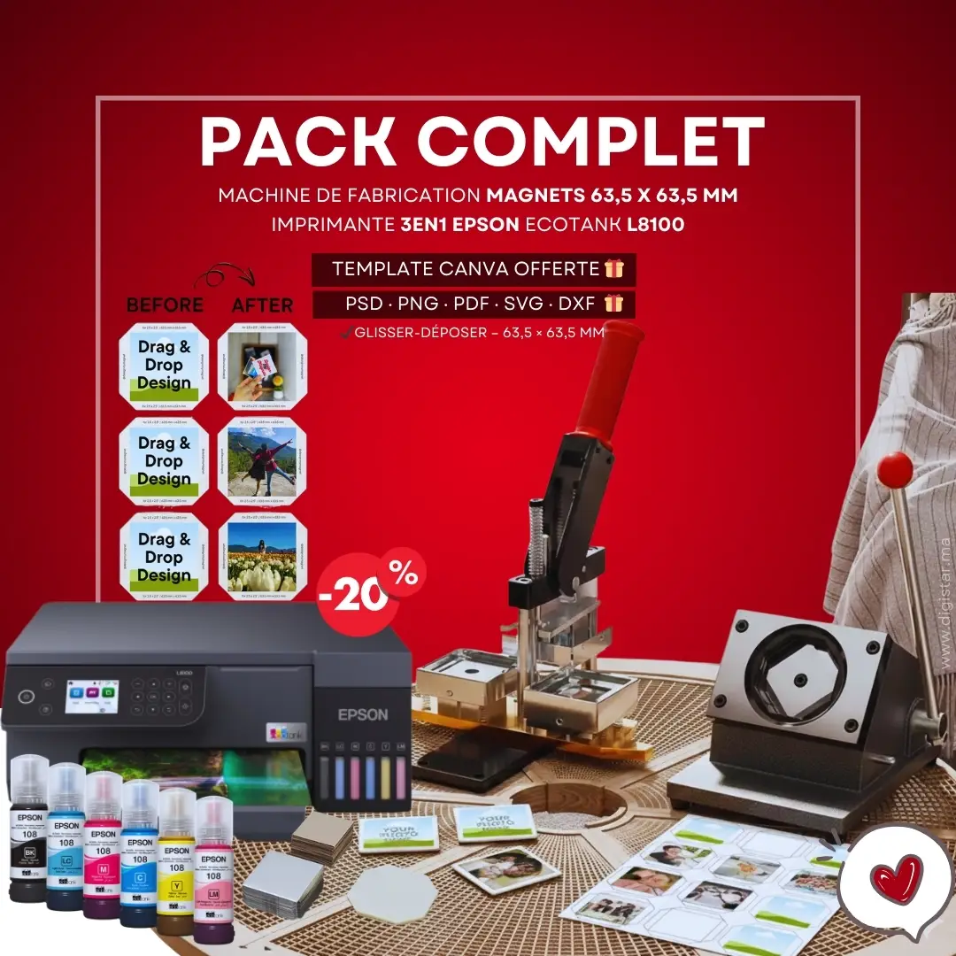 Pack Complet Machine de Fabrication de Magnets 63.5 x 63.5 mm – Imprimante Epson L8100