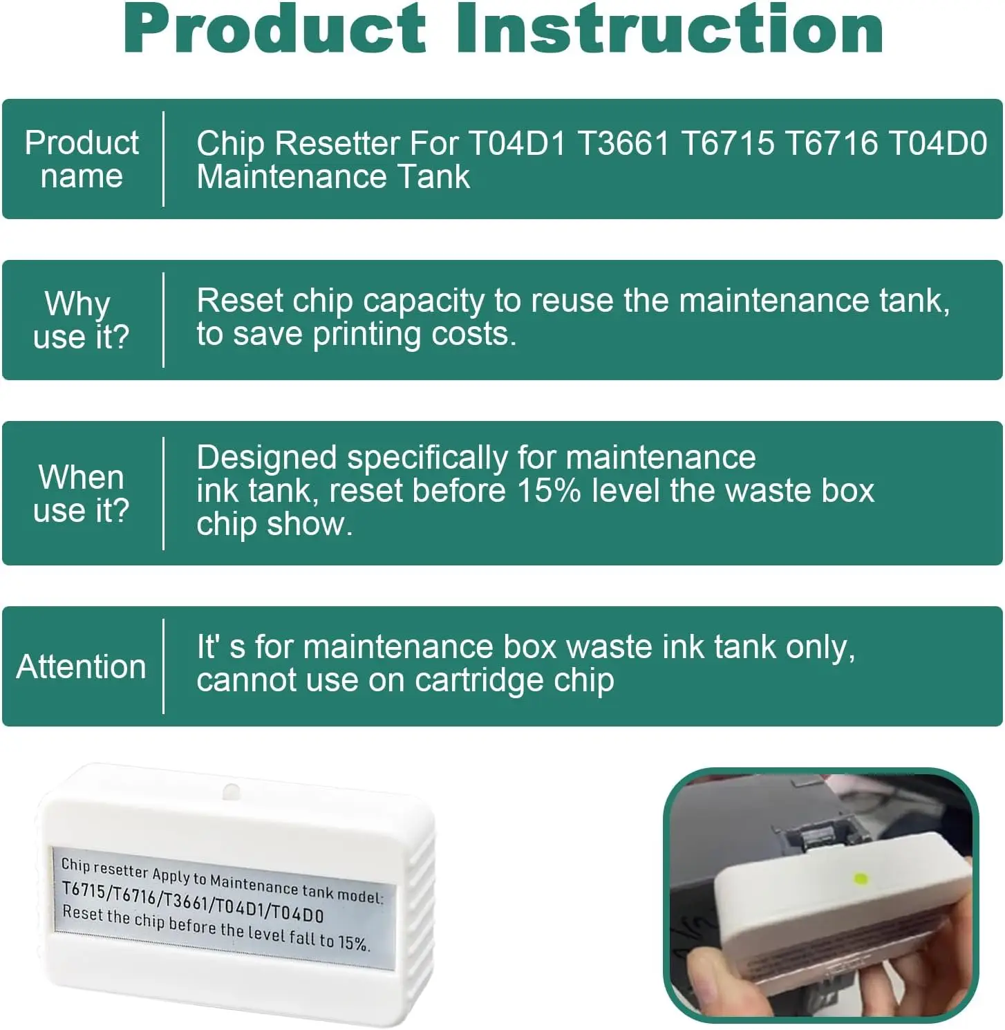 Réinitialiseur puce T04D1 C13T04D100 Chip resetter maintenance box EcoTank – Image 3