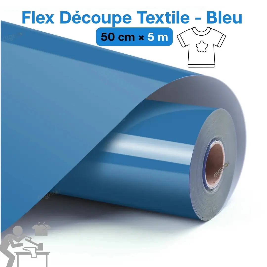 Flex de Découpe Textile Bleu 50cm x 5m pour Transfert à Chaud