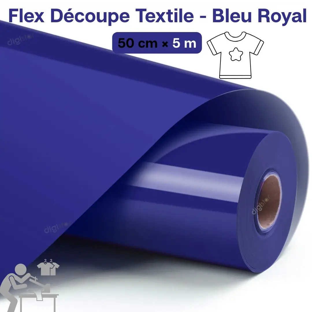 Flex de Découpe Textile Bleu Royal 50cm x 5m pour Transfert à Chaud