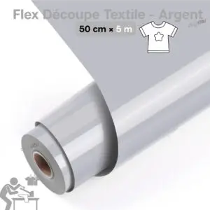 Flex de Découpe Textile Argent Gris 50cm x 5m pour Transfert à Chaud