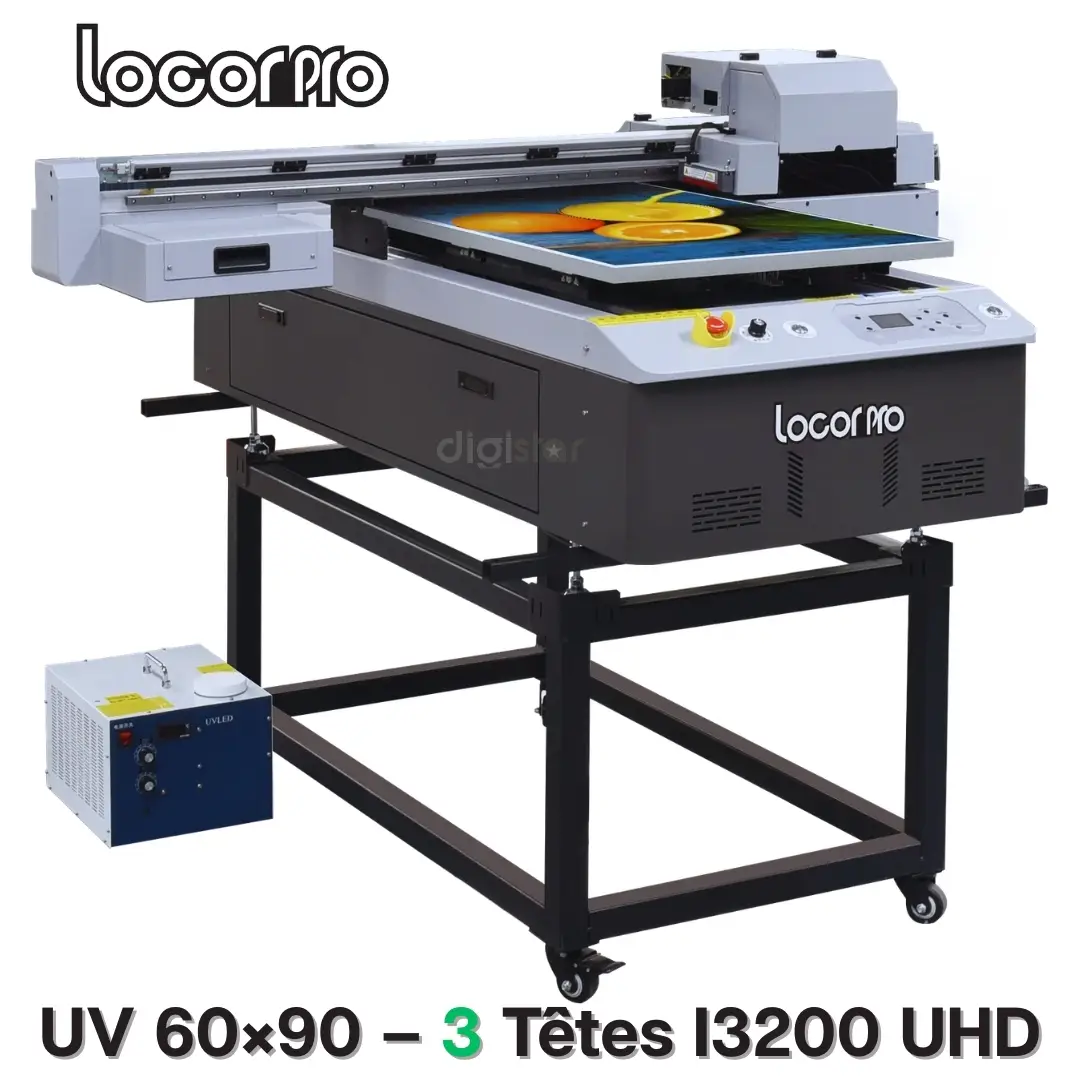 Imprimante UV à Plat LocorPro 60×90 cm – 3 Têtes I3200 UHD