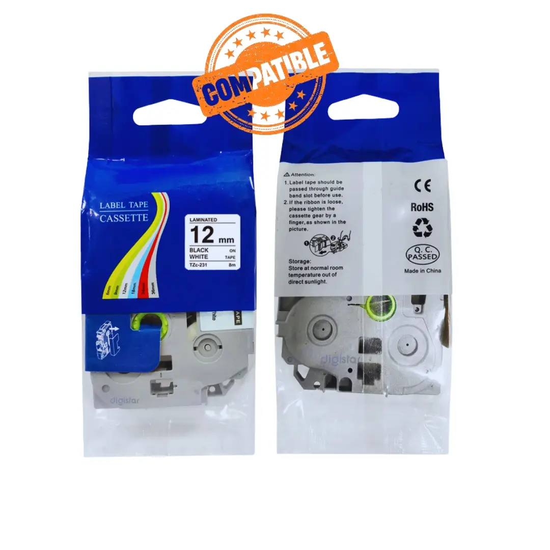 Ruban Compatible Brother TZe-231 Noir sur Blanc 12mm x 8m