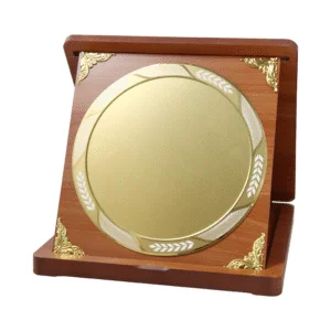 Trophée Pliable en Bois avec Plaque Circulaire Aluminium Personnalisable