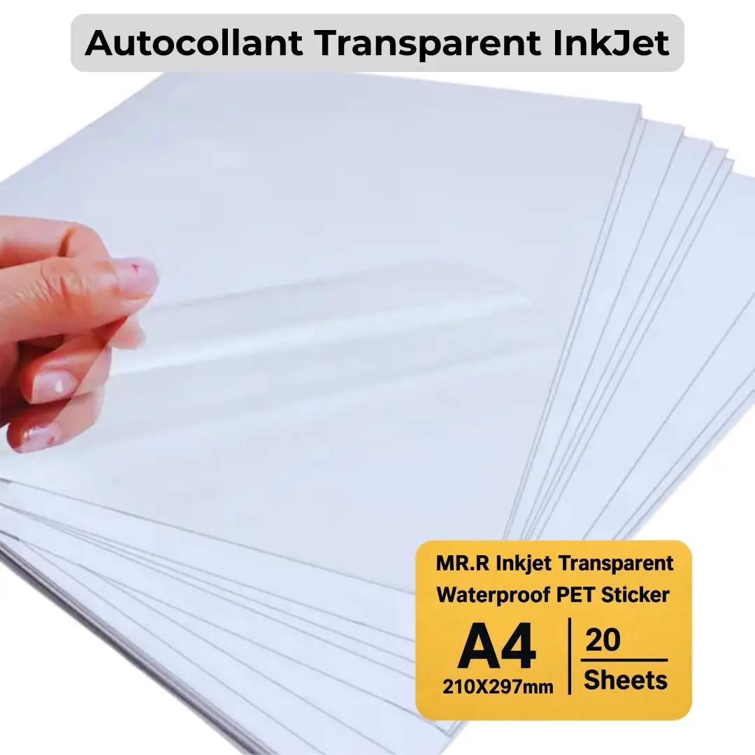 Papier Sticker Transparent Autocollant MR.R A4 Brillant pour Imprimante Jet d'Encre