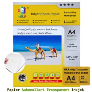Papier Autocollant Transparent PET MR.R A4 pour Imprimante Jet d'Encre