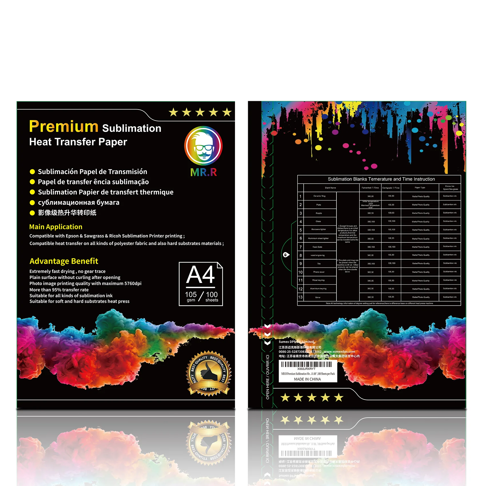Papier de Transfert Sublimation Premium MR.R A4 105 g/m²
