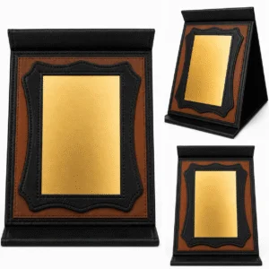 Plaque Honorifique Personnalisable en Simili-Cuir Noir avec Plaque Métallique Dorée